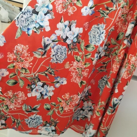 H&M Dark Orange Floral Print Creped Midi Dress 8 - Picture 9 of 15